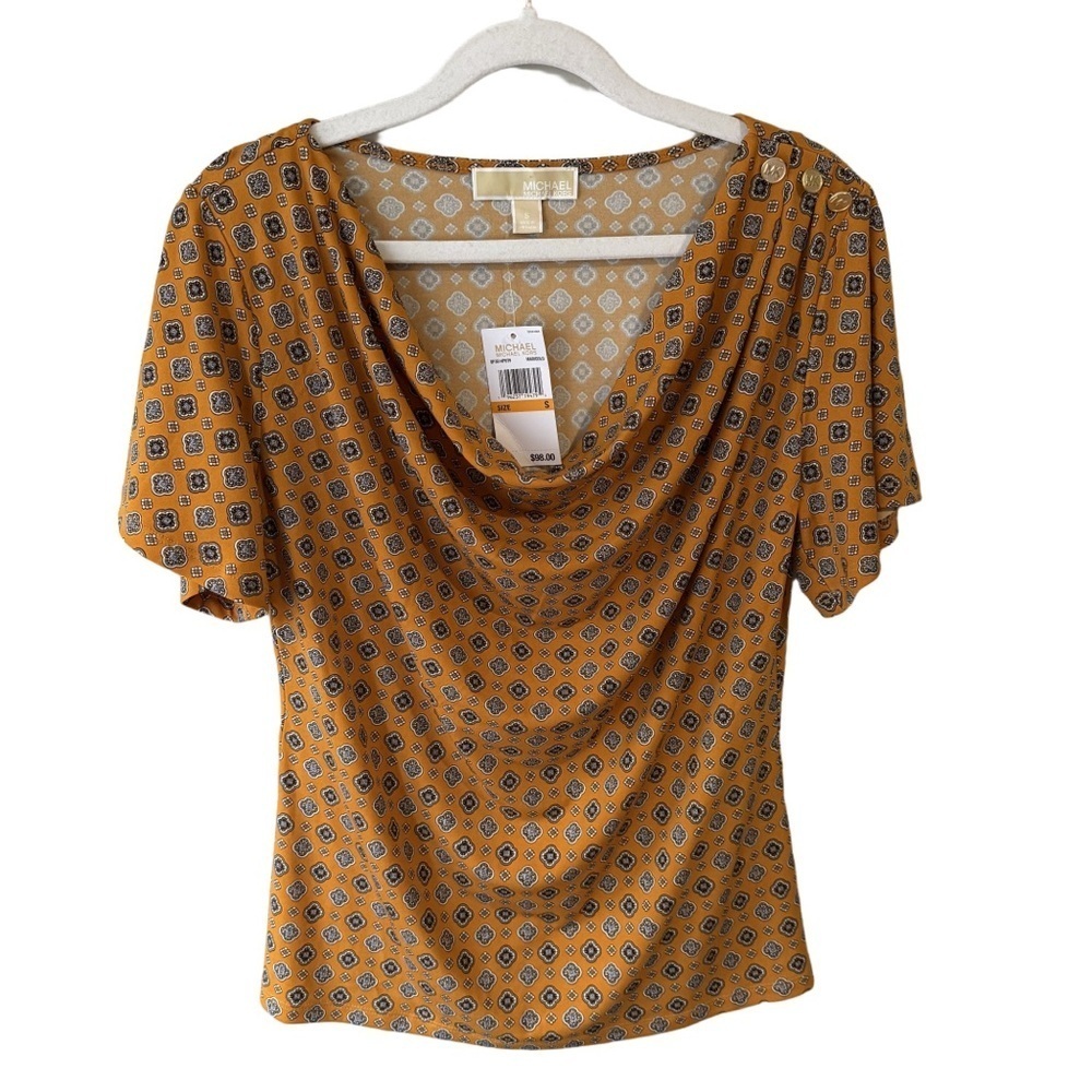 Michael Kors Mustard Geometric Blouse Size S NEW Office Work Business Dressy